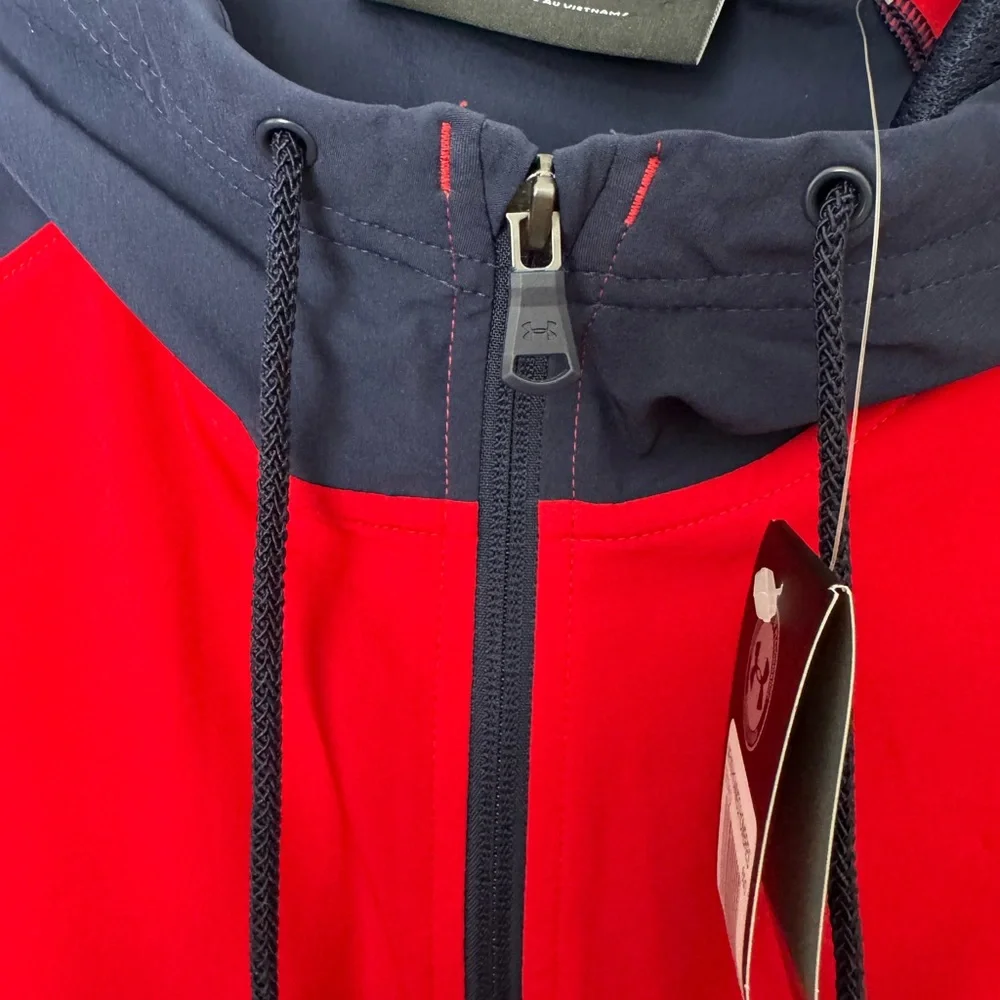 Under Armour Full Zip Hoodie Red Navy Logo Sleeves Men’s XL NWT - Picture 12 of 12